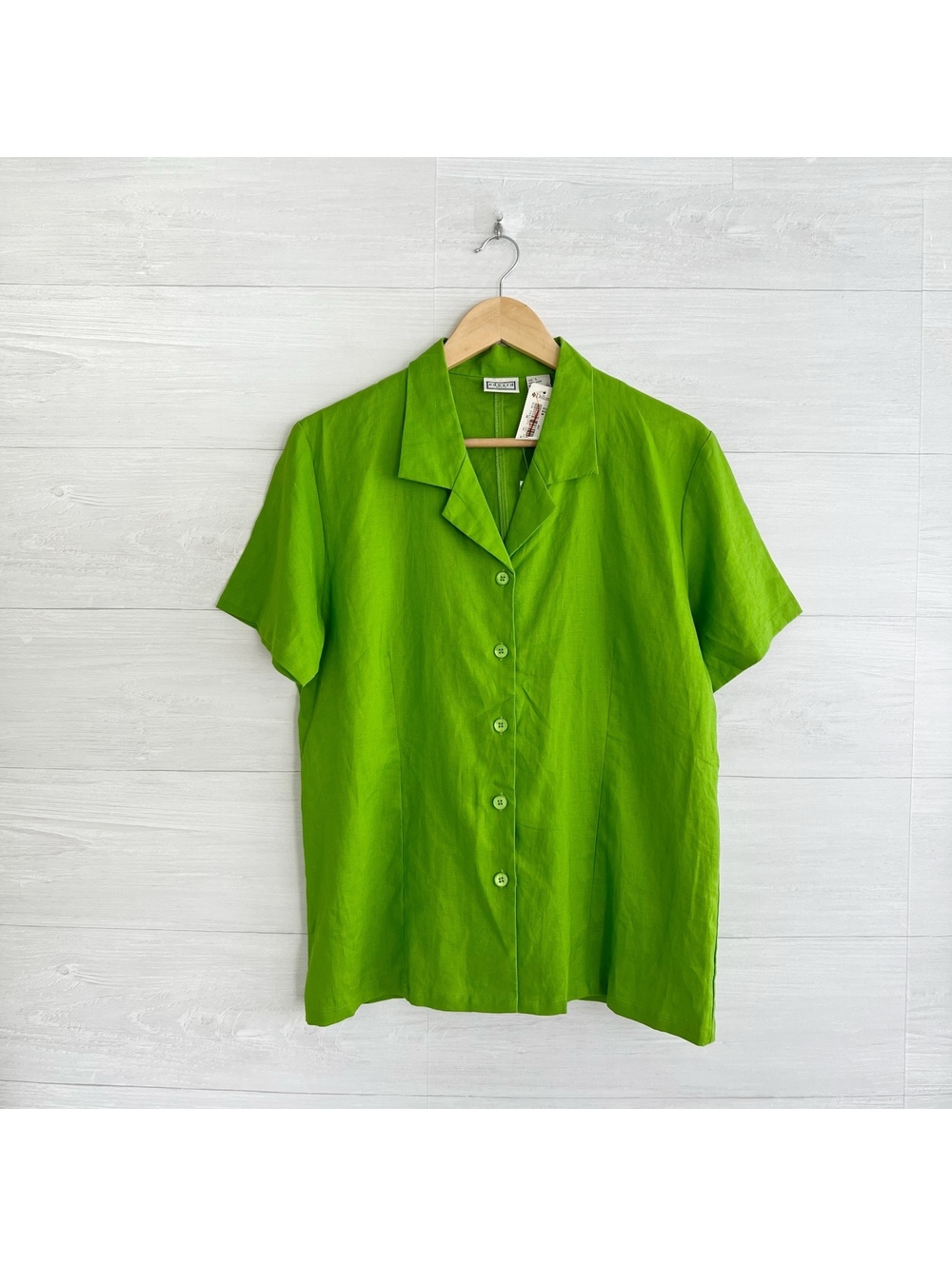 Edward Petite Lime Green 100% Linen Button Front Shirt Petite L NWT